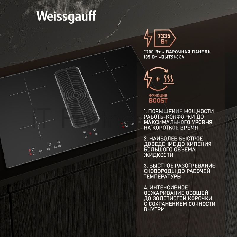 Стеклокерамическая панель со встроенной вытяжкой Weissgauff HI 840 Tesla Cross Air