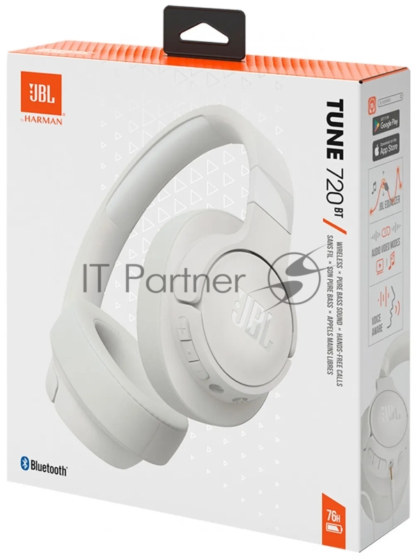 Гарнитура мониторные JBL Tune 720 BT 1.2м белый беспроводные bluetooth оголовье (JBLT720BTWHT)