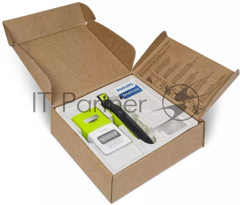 Триммер Philips QP2520/30 черный/салатовый (насадок в компл:3шт)