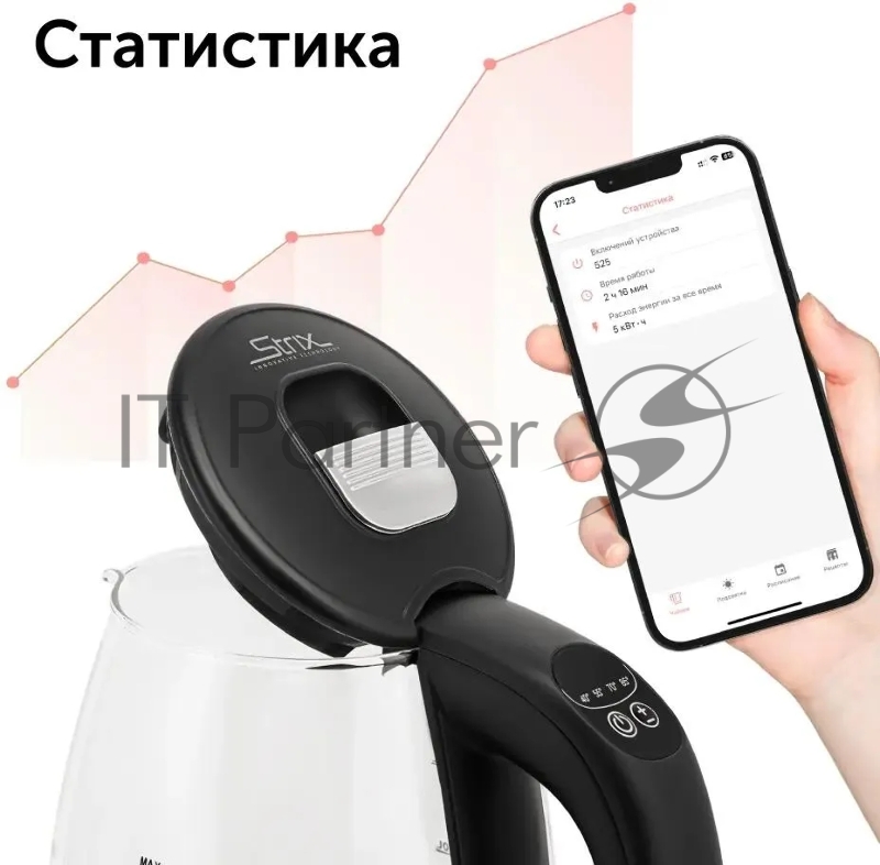 Чайник электрический Red Solution RK-G210S 1.7л. 18502200Вт черный/прозрачный (корпус: стекло)