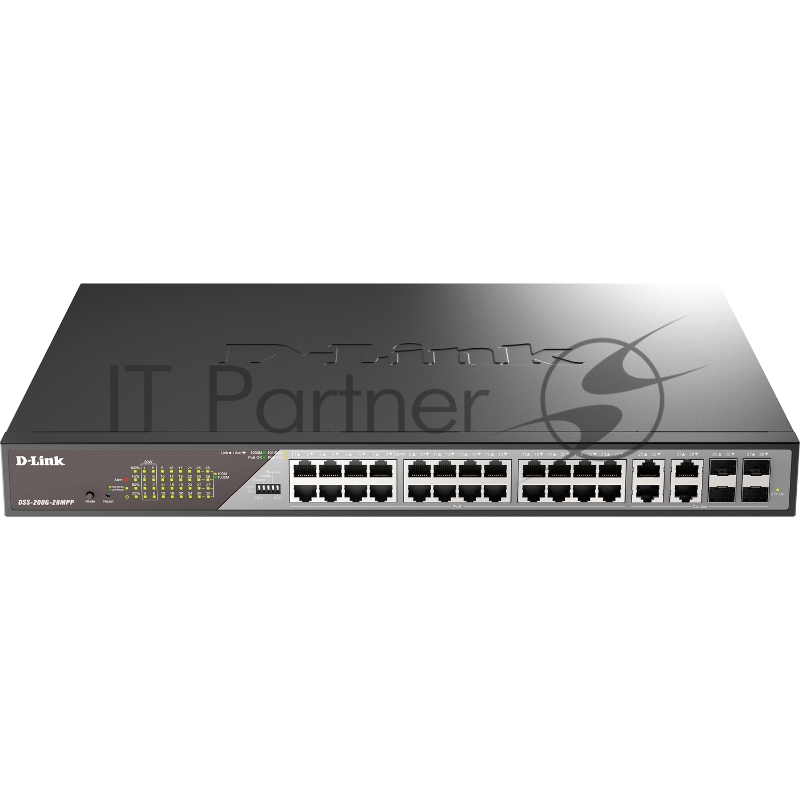 Сетевой коммутатор Smart L2 Surveillance Switch 24х1000Base-T PoE (8 PoE ports 802.3bt 90W), 4xCombo 1000Base-T PoE/SFP, PoE Budget 518W, Long-range PoE up to 250m