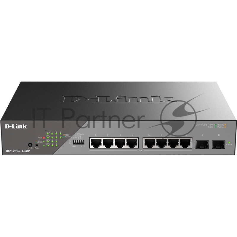 Сетевой коммутатор Smart L2 Surveillance Switch 8х1000Base-T PoE, 2x1000Base-X SFP, PoE Budget 130W, Long-range PoE up to 250m