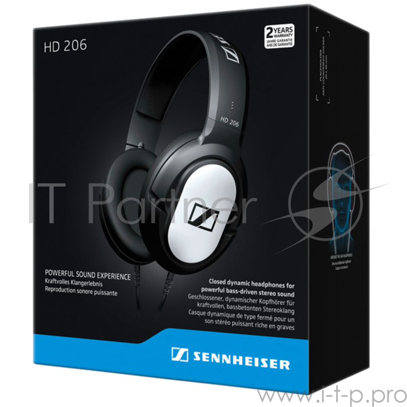 Наушники SENNHEISER HD 206 {накладные закрытые 21-18000Гц 3м gold 3.5мм адаптер на 6.3мм 108дБ}