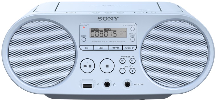 Радиоприемник Sony ZS-PS50 голубой 4Вт/CD/CDRW/MP3/FM(dig)/USB
