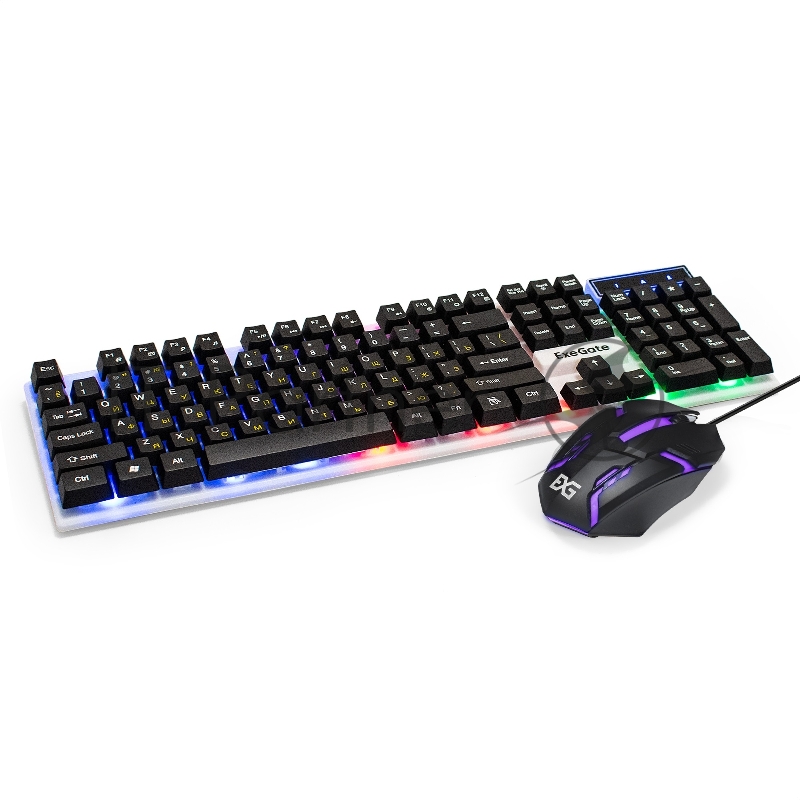 Комплект ExeGate Professional Standard Combo MK140 с подсветкой (клавиатура влагозащищенная 104кл. + мышь оптическая 1000dpi, 3 кнопки и колесо прокрутки, длина кабелей 1,5м USB, серый, Color Box)