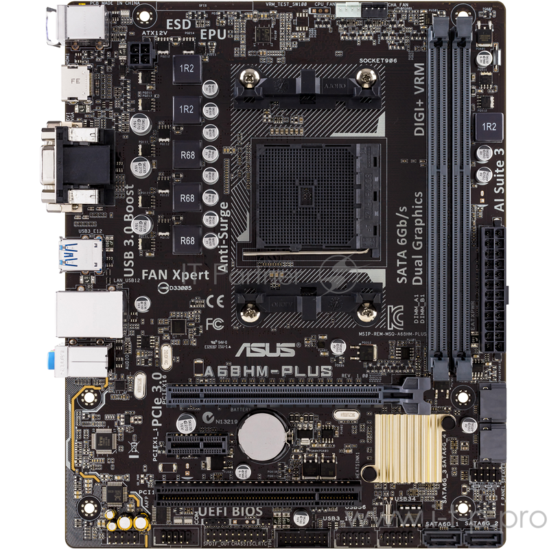 Материнская плата ASUS A68HM-PLUS RTL SFM2+, AMD A68, DDR3, PCI-E, USB 3.0, COM, D-SUB, DVI, HDMI, mATX