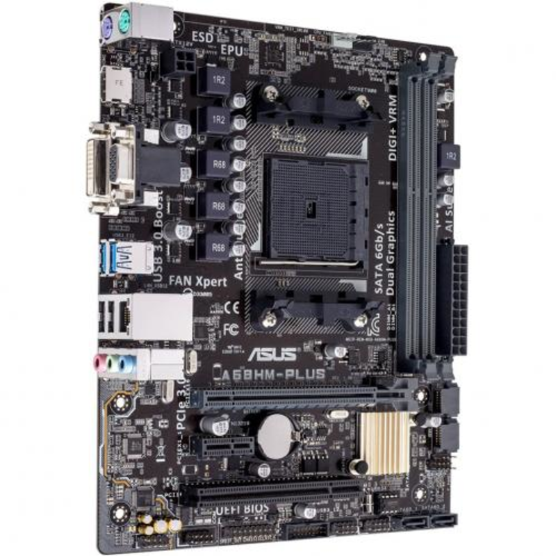 Материнская плата ASUS A68HM-PLUS RTL SFM2+, AMD A68, DDR3, PCI-E, USB 3.0, COM, D-SUB, DVI, HDMI, mATX