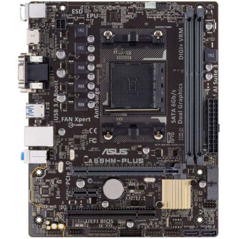 Материнская плата ASUS A68HM-PLUS RTL SFM2+, AMD A68, DDR3, PCI-E, USB 3.0, COM, D-SUB, DVI, HDMI, mATX