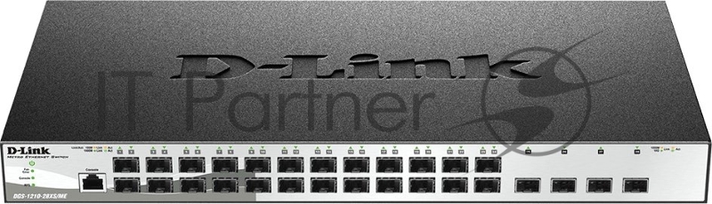 Управляемый L2 коммутатор DGS-1210-28XS/ME/B2A с 24 портами 100/1000Base-X SFP и 4 портами 10GBase-X SFP+