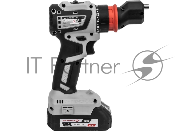 Бесщеточная аккумуляторная дрель-шуруповерт ИНТЕРСКОЛ КОМБИ ДА-13/18В 50 ( 2 АКБ 2 Ач и ЗУ, кейс )