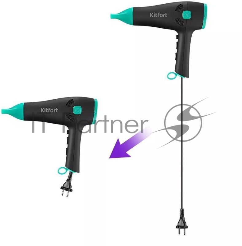 Фен Kitfort КТ-3222 2000Вт черный/бирюзовый