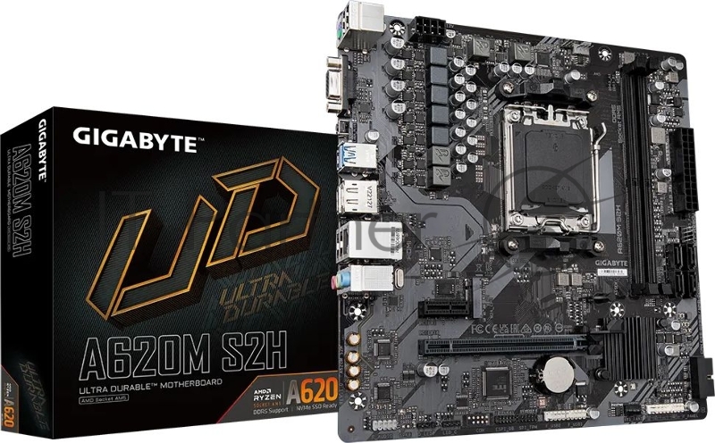 Материнская плата Gigabyte A620M S2H, Socket AM5, AMD A620, 2xDDR5-5200, D-SUB+HDMI+DP, 1xPCI-Ex16, 1xPCI-Ex1, 4xSATA3(RAID 0/1/10), 1xM.2, 8 Ch Audio, GLan, (4+4)xUSB2.0, (2+2)xUSB3.2, 1xPS/2, mATX, RTL