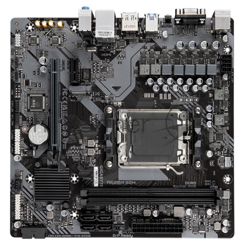 Материнская плата Gigabyte A620M S2H, Socket AM5, AMD A620, 2xDDR5-5200, D-SUB+HDMI+DP, 1xPCI-Ex16, 1xPCI-Ex1, 4xSATA3(RAID 0/1/10), 1xM.2, 8 Ch Audio, GLan, (4+4)xUSB2.0, (2+2)xUSB3.2, 1xPS/2, mATX, RTL