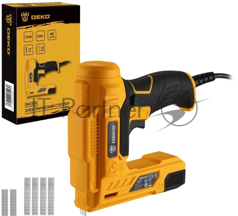 Степлер электрический Deko DKES02 скобы тип 53: 6-10 мм гвозди тип 47: 14мм