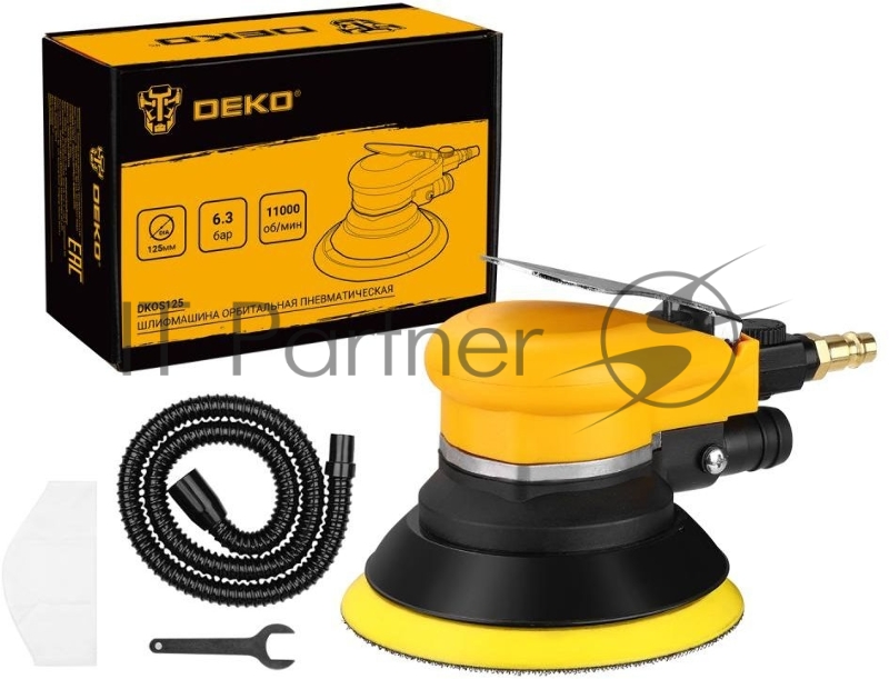 Шлифмашина орбитальная Deko DKOS125 160л/мин d=125мм желтый/черный