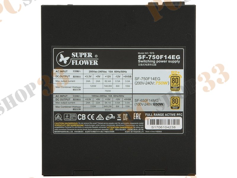 Блок питания 750Вт Super Flower Leadex II Gold SF-750F14EG ATX12V V2.32 (20/24+4/8+6/8pin, вентилятор d135мм) + кабель питания EURO (1.4м)