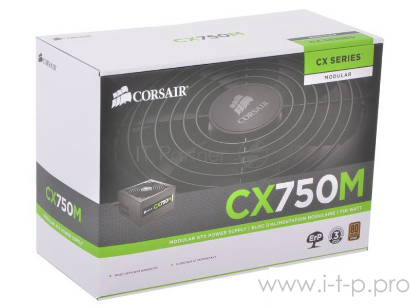 Блок питания 750Вт Corsair CX750M CP-9020061-EU ATX12V V2.3 (20/24+4/8+6/8pin, вентилятор d140мм) + кабель питания EURO (1.5м)