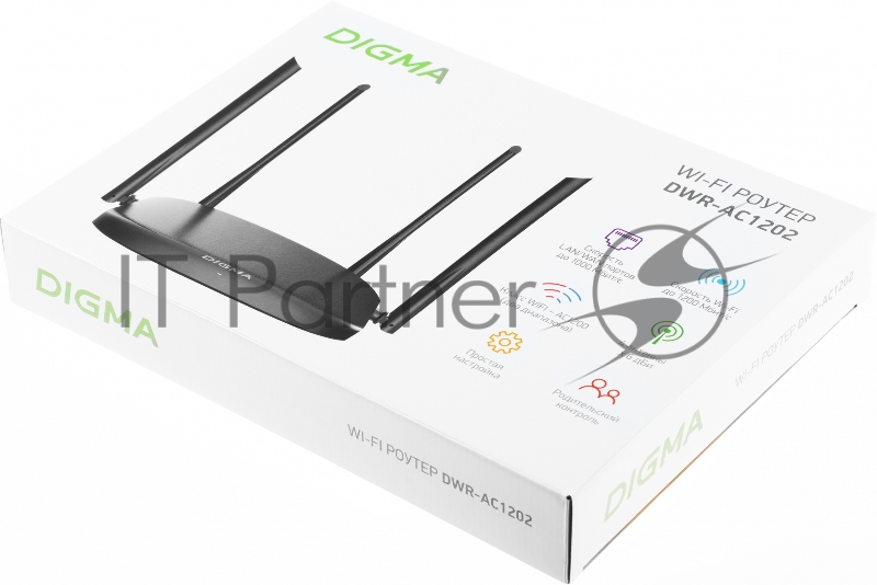 Роутер беспроводной Digma DWR-AC1202 AC1200 10/100/1000BASE-TX черный
