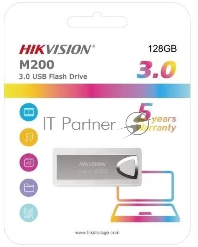Флеш Диск Hikvision 128GB M200 HS-USB-M200 128G USB2.0 серебристый