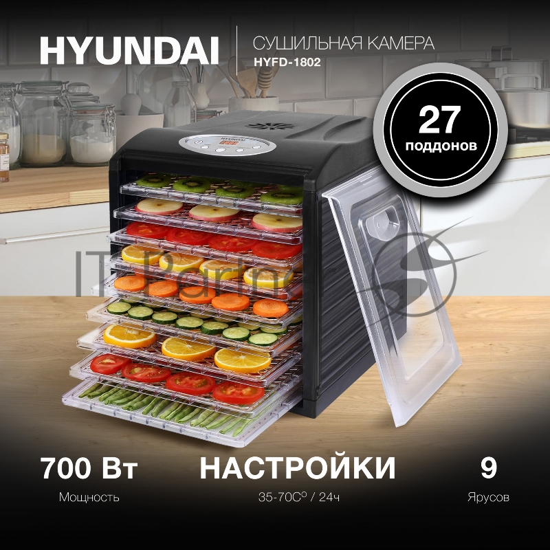 Сушка для фруктов и овощей Hyundai HYFD-1802 27под. 700Вт черный