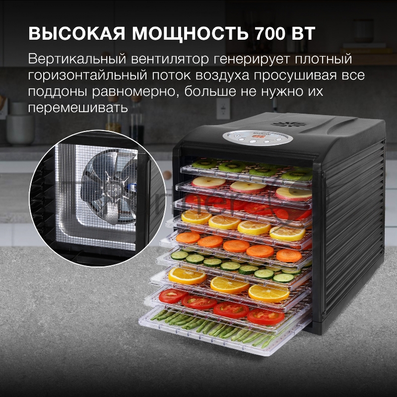 Сушка для фруктов и овощей Hyundai HYFD-1802 27под. 700Вт черный