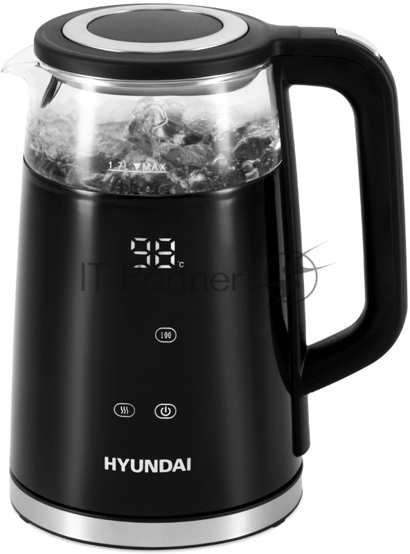 Чайник электрический Hyundai HYK-G6404 1.7л. 2200Вт черный/серебристый (корпус: стекло)
