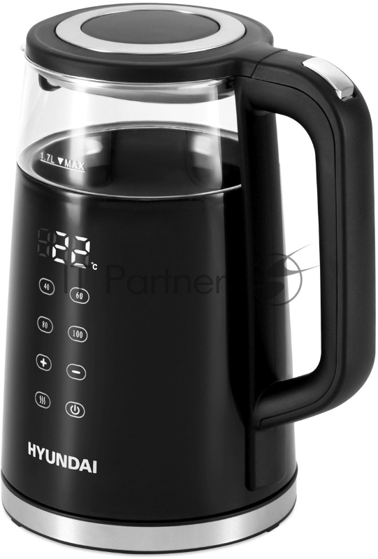 Чайник электрический Hyundai HYK-G6404 1.7л. 2200Вт черный/серебристый (корпус: стекло)