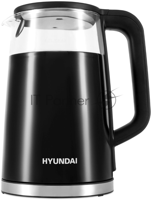 Чайник электрический Hyundai HYK-G6404 1.7л. 2200Вт черный/серебристый (корпус: стекло)