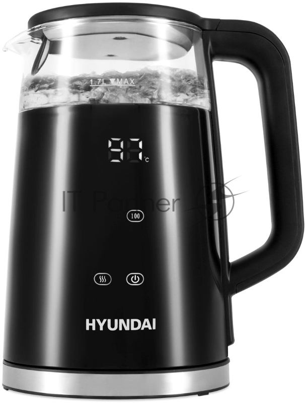 Чайник электрический Hyundai HYK-G6404 1.7л. 2200Вт черный/серебристый (корпус: стекло)