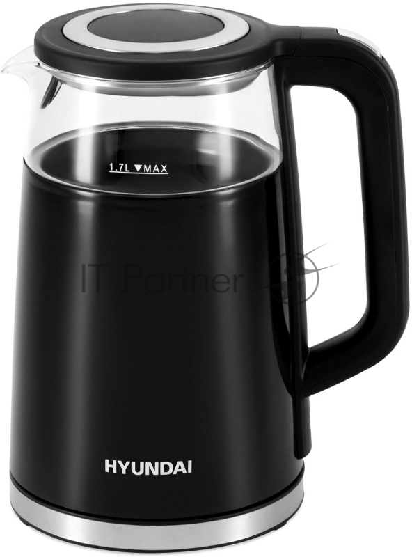Чайник электрический Hyundai HYK-G6404 1.7л. 2200Вт черный/серебристый (корпус: стекло)