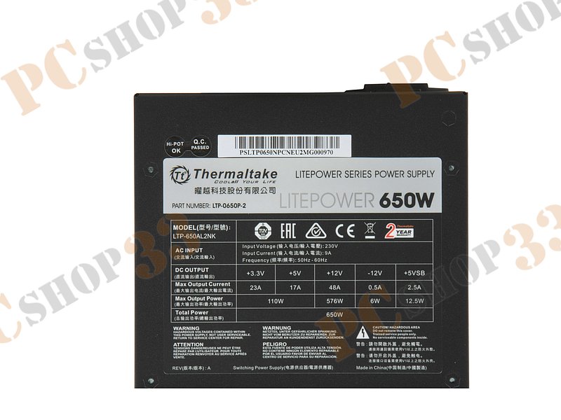 Блок питания 650Вт Thermaltake Litepower 650W LTP-0650P-2 ATX12V V2.3 (20/24+4/8+6/8pin, вентилятор d120мм) + кабель питания EURO (1.5м)