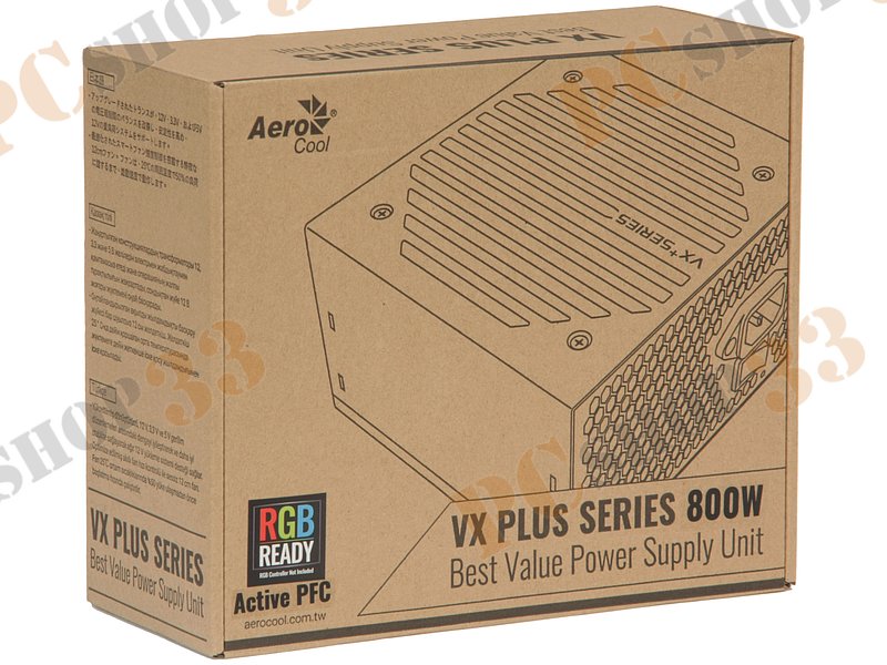 Блок питания 800Вт Aerocool VX-800 PLUS ATX12V V2.3 (20/24+4/8+6/8pin, вентилятор d120мм) + кабель питания EURO (1.1м)