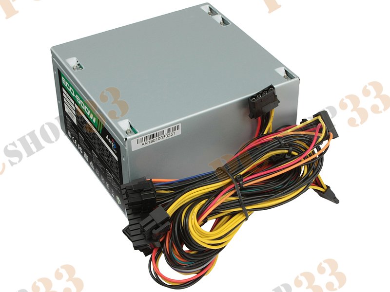 Блок питания 600Вт Aerocool ECO-600W ATX12V V2.3 (20/24+4/8+6/8pin, вентилятор d120мм) + кабель питания EURO (1.1м)