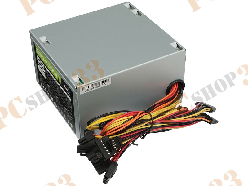 Блок питания 500Вт Aerocool ECO-500W ATX12V V2.3 (20/24+4+6pin, вентилятор d120мм) + кабель питания EURO (1.1м)