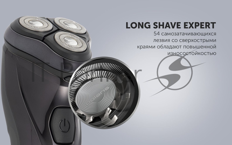 Бритва роторная Polaris WaterFlex PMR 0415R реж.эл.:3 питан.:элек.сеть/аккум. черный