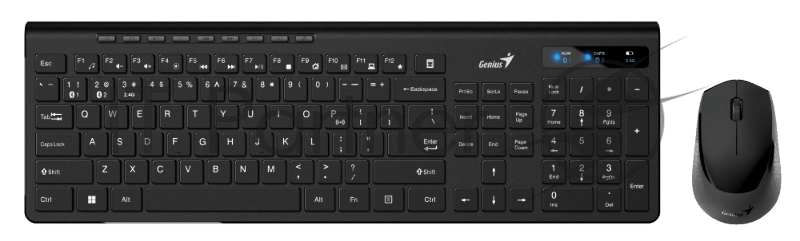Комплект беспроводной Genius Smart KM-8230 BLACK, клавиатура+мышь, USB, 1 мини-ресивер на оба устройства. Клавиатура: 104 клавиши кнопка SmartGenius, клавиши т