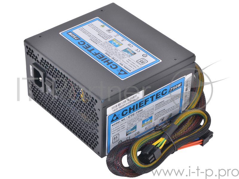 Блок питания 750Вт Chieftec A80 CTG-750C ATX12V V2.3 (24+4/8+8+6/8pin, вентилятор d120мм) + кабель питания EURO (1.5м)