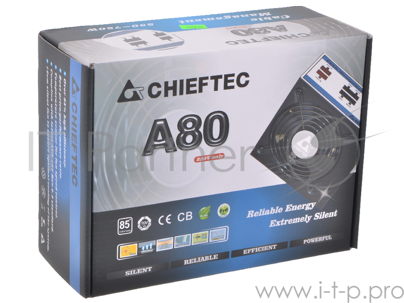 Блок питания 750Вт Chieftec A80 CTG-750C ATX12V V2.3 (24+4/8+8+6/8pin, вентилятор d120мм) + кабель питания EURO (1.5м)