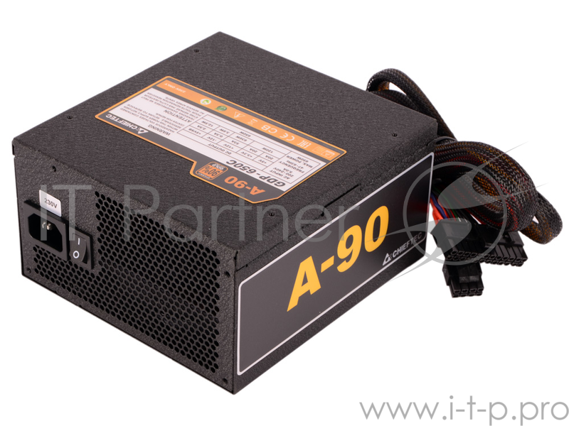 Блок питания 650Вт Chieftec A-90 GDP-650C ATX12V V2.3 (20/24+4/8+6/8pin, вентилятор d140мм) + кабель питания EURO (1.5м)
