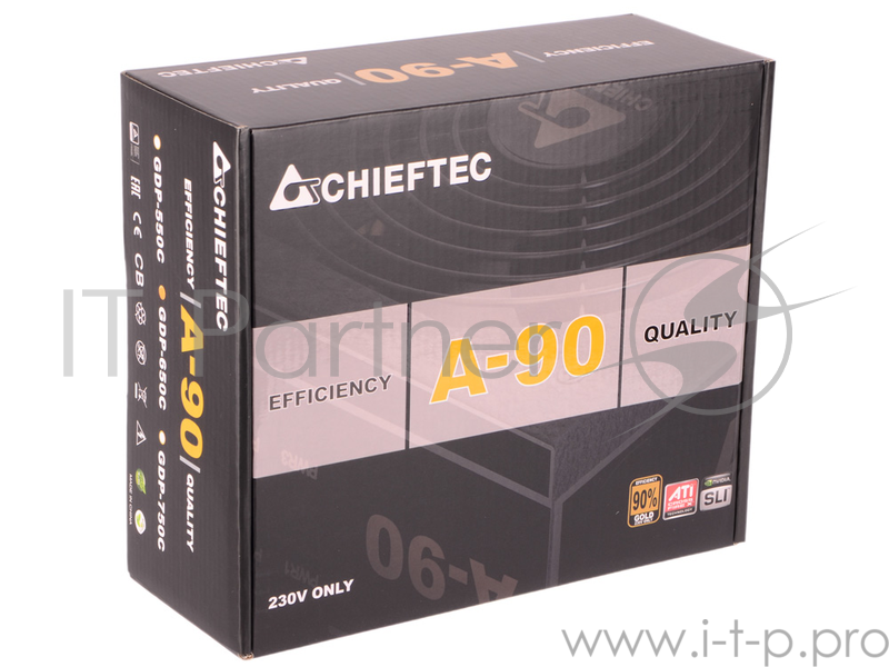 Блок питания 650Вт Chieftec A-90 GDP-650C ATX12V V2.3 (20/24+4/8+6/8pin, вентилятор d140мм) + кабель питания EURO (1.5м)