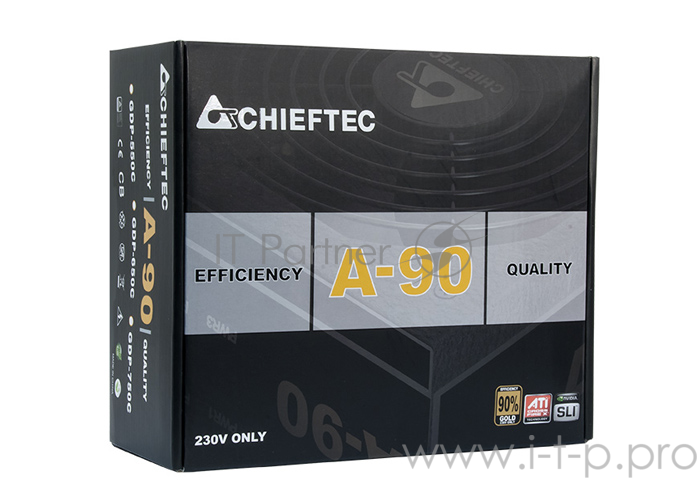 Блок питания 650Вт Chieftec A-90 GDP-650C ATX12V V2.3 (20/24+4/8+6/8pin, вентилятор d140мм) + кабель питания EURO (1.5м)