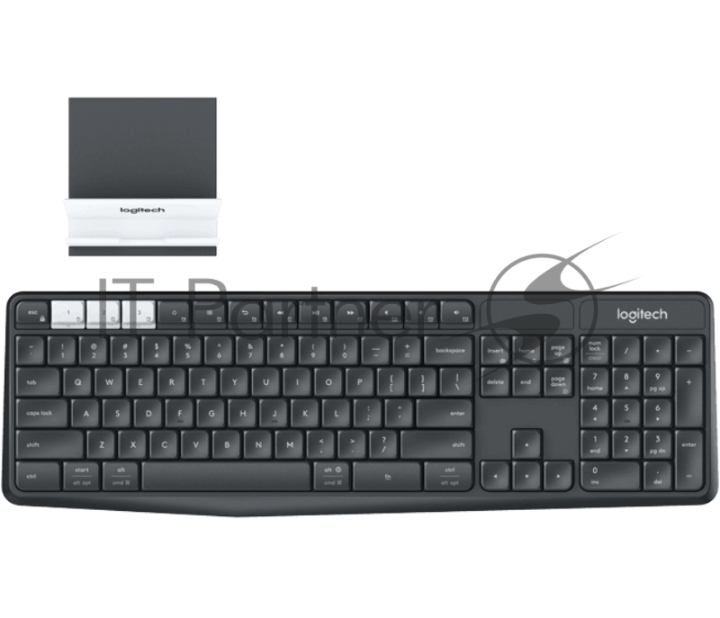 Клавиатура беспроводная Logitech K375s (GRAPHITE/OFFWHITE, Multi-Device, подставка в комплекте, Bluetooth Smart/Logitech Unifying, 2 батареи типа ААА) (арт. 920-008181 с гравировкой кириллицей, M/N: Y-R0061 / C-U0007)