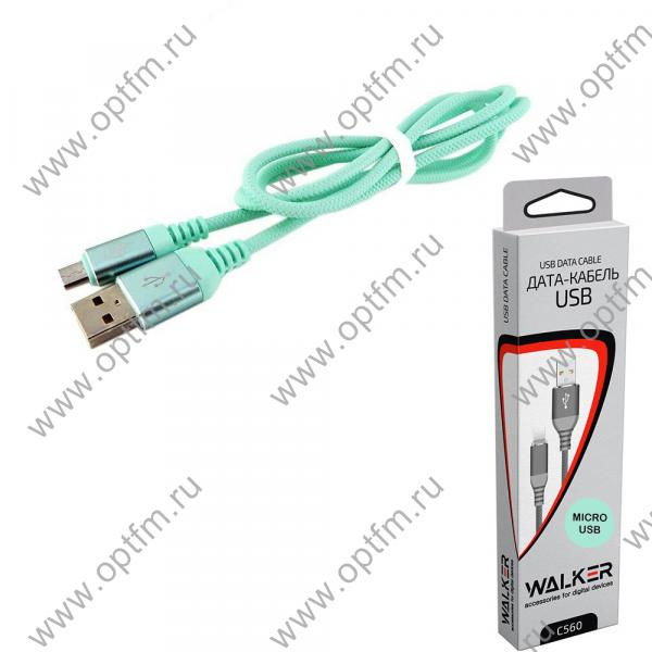 Кабель USB - micro USB WALKER C560 прорезиненный, металлический разъем, зеленый (1м)