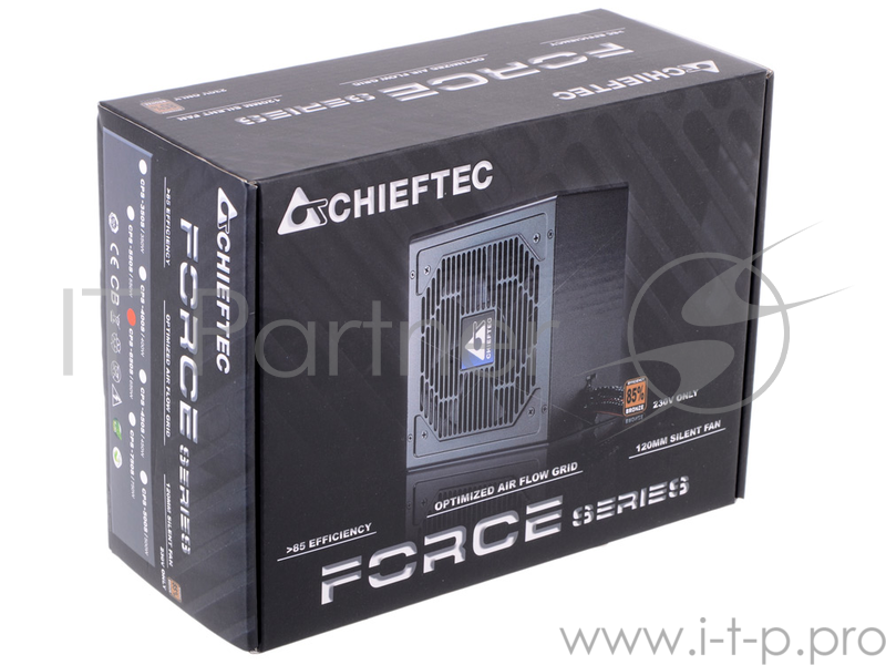 Блок питания 650Вт Chieftec Force CPS-650S ATX12V V2.3 (24+4/8+6/8pin, вентилятор d120мм) + кабель питания EURO (1.5м)