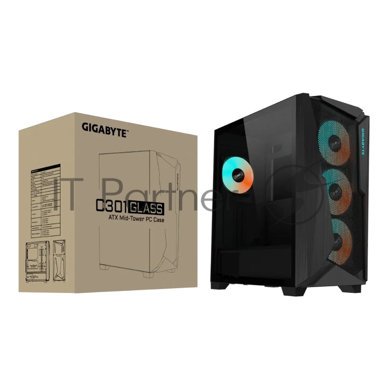 Корпус Gigabyte C301 Glass MidTower, ATX, USB-C x1, USB3.0 x2, Audio I/O, GPU:400mm, Black, TG