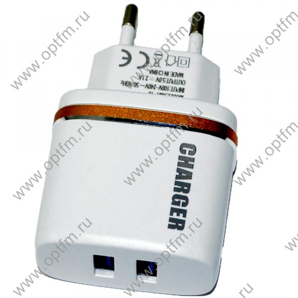 СЗУ USB 2,0А Charger XMT-18 (2USB) с полосой белый