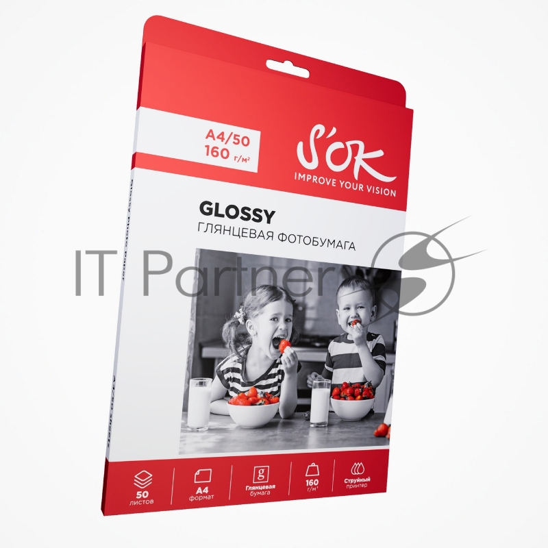 Фотобумага SOK глянцевая, формат А4, плотность 160г/м2, 50 листов SA4160050G