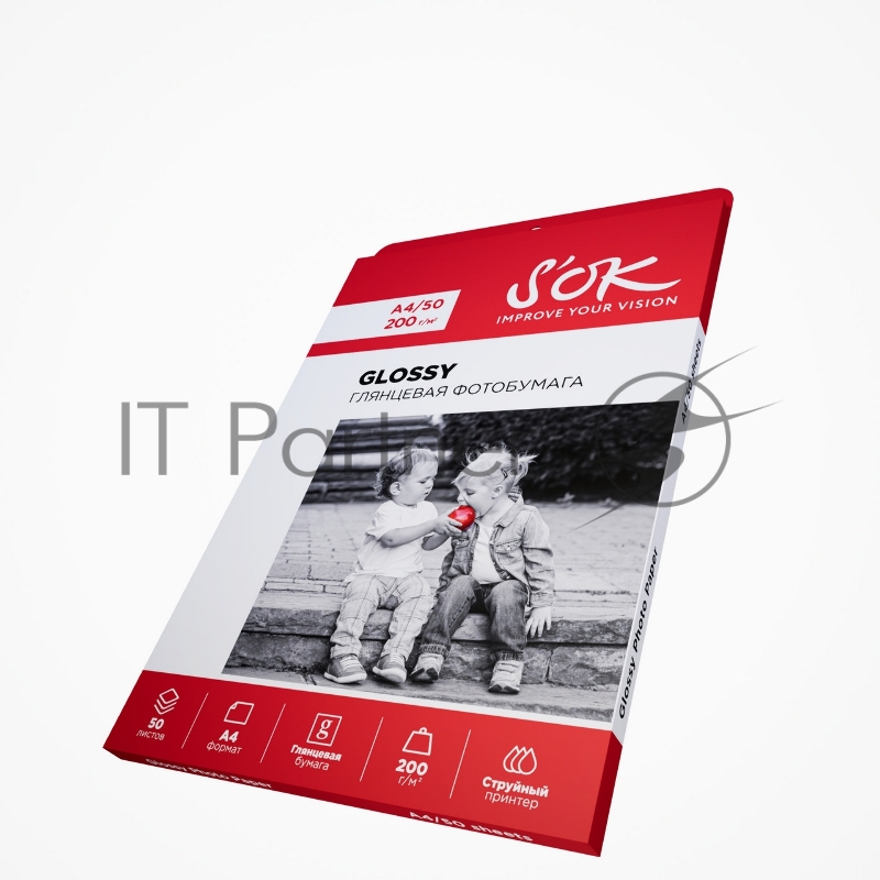 Фотобумага SOK глянцевая, формат А4, плотность 200г/м2, 50 листов SA4200050G