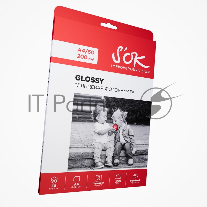 Фотобумага SOK глянцевая, формат А4, плотность 200г/м2, 50 листов SA4200050G
