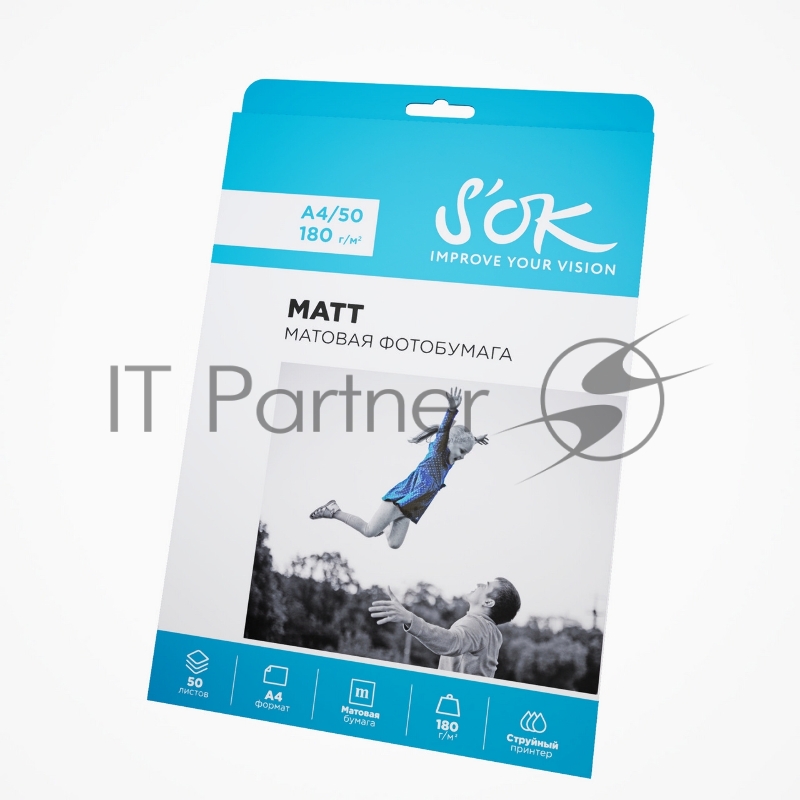 Фотобумага SOK матовая, формат А4, плотность 180г/м2, 50 листов SA4180050M